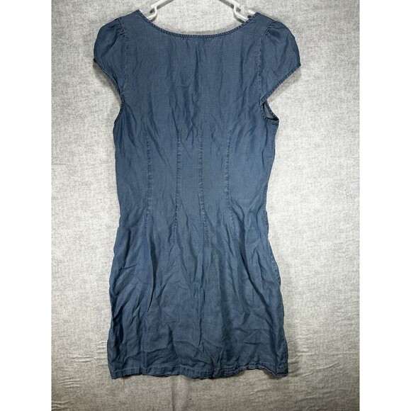 GF Collection Women's Blue Chambray Shift Dress Cap Sleeve Button Front Size 2 - Picture 6 of 7